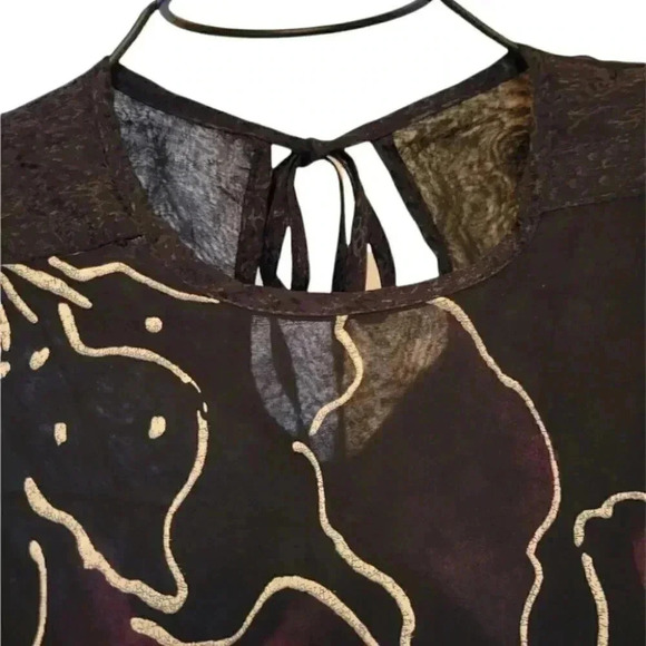 Vintage,Evening Cocktail Dress Black Patterned Chiffon Panels over Black - Picture 3 of 15